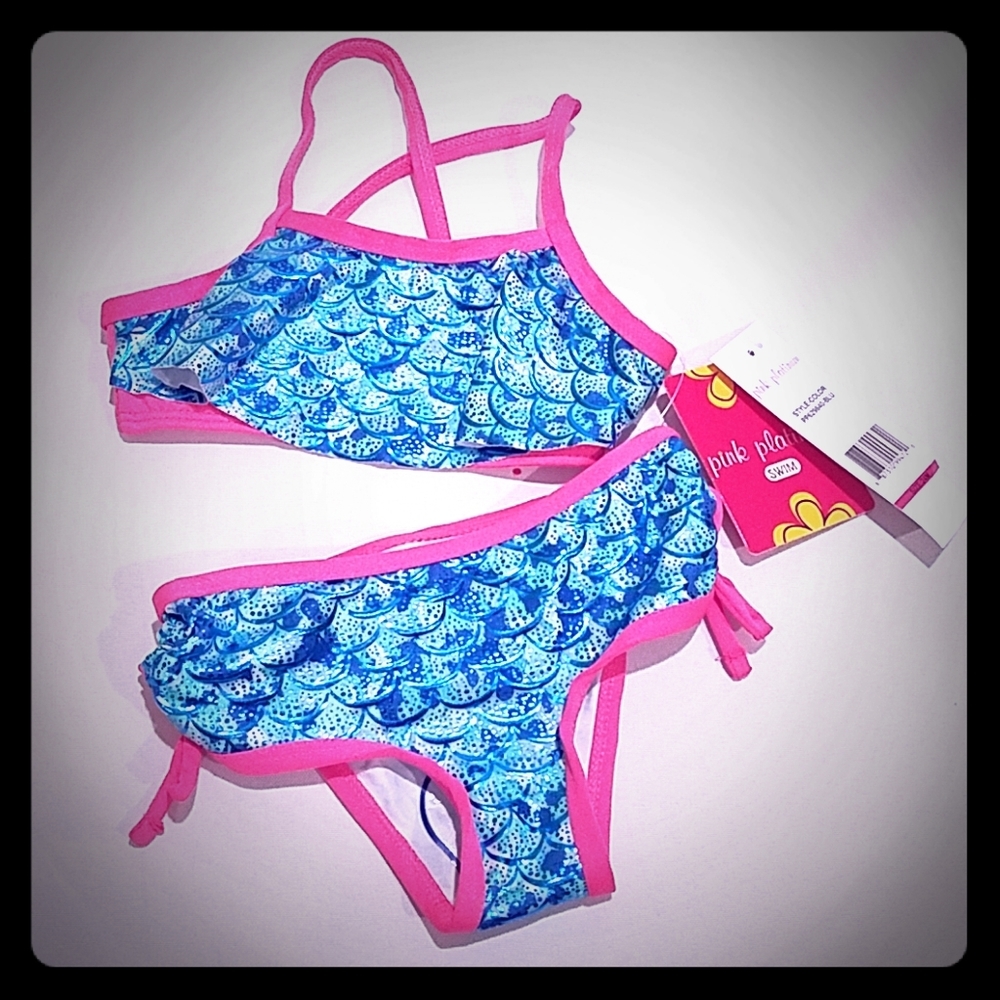 Pink Platinum Girl's Size 24 Months Mermaid Blue UV Ceritified Swim Bathing Suit